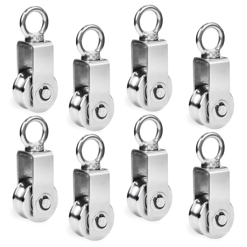 phepetroll Cable Pulley Wheel Stainless Steel, 8 Pack M34 Single Pulley Snatch Block, Heavy Duty Lifting Crane Swivel Hook, Bearing Inside Rope Pulleys for Lifting System Gym Equipment Clothesline, 551 lbs Load - Image 1